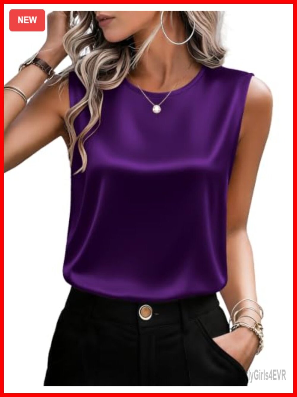 Satin Tank Top Crewneck Sleeveless Flowy Blouse Business Casual Workwear